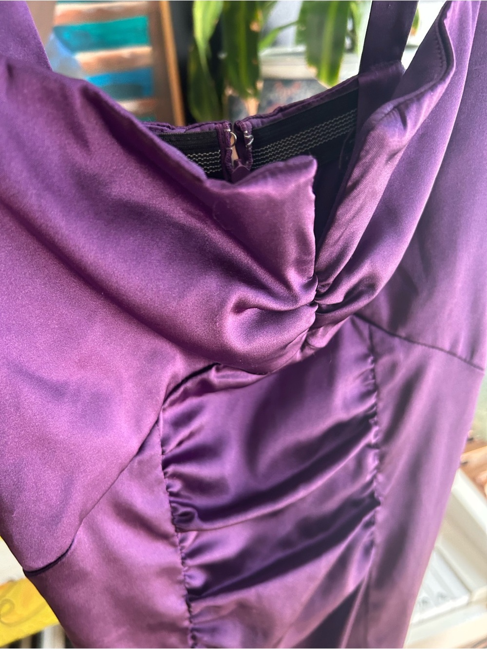 Le Chateau Purple Satin Ruched Cocktail Dress Women’s XS Sleeveless Midi Party - Picture 12 of 16